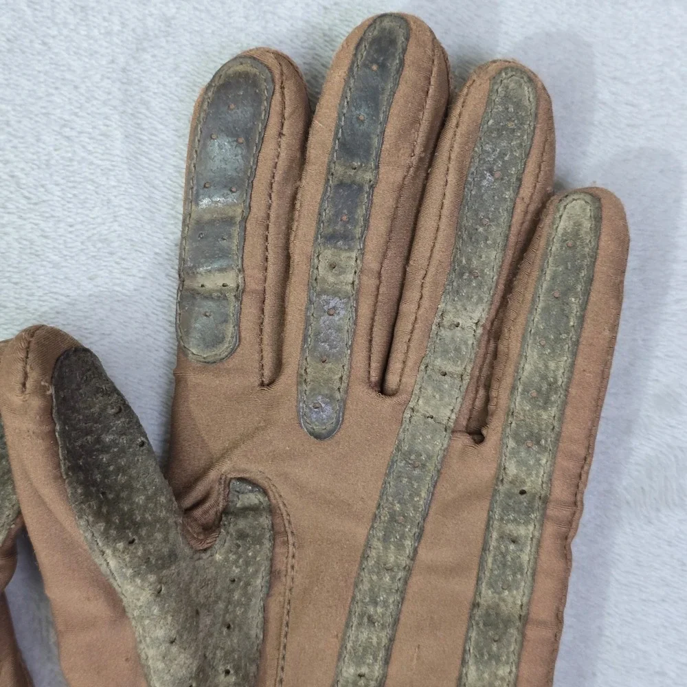 Vintage Isotoner Women's Tan Gloves Large Wool Trim Driving Gloves - Picture 8 of 15